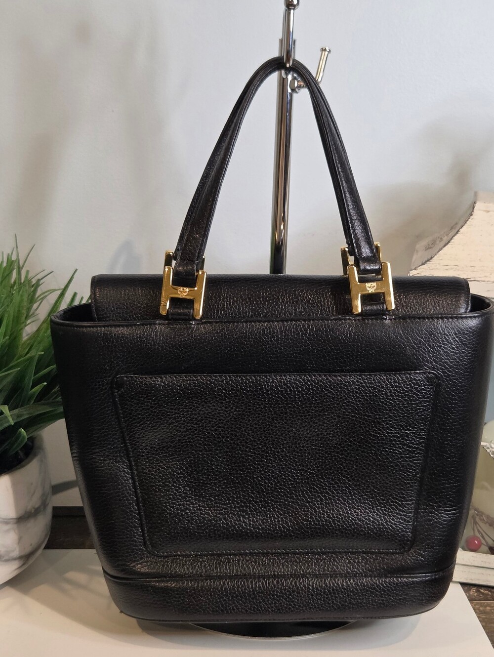 MCM Rare Vtg Michael Cromer Era München Black Pebbled Leather Studded Bag. - Picture 2 of 15